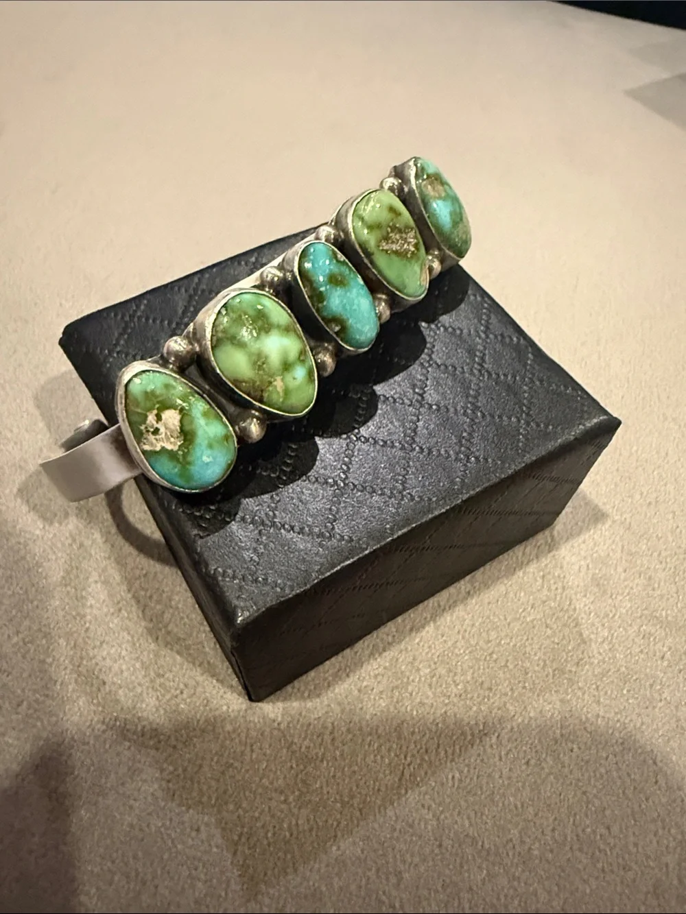 Darrel Morgan Handmade Green Turquoise Sterling Silver Statement Bracelet - Picture 1 of 4